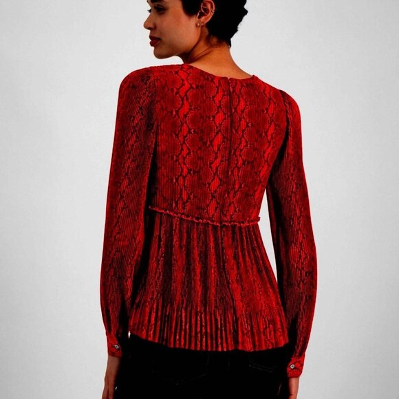 NWT Michael Kors Red Michael Kors Printed Pleated Top - Sz S - MSRP $135 - Picture 2 of 2